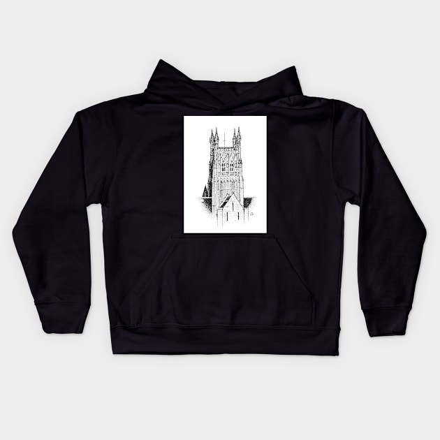 Worcester Cathedral - Stipple Drawing Kids Hoodie by adam-bullock